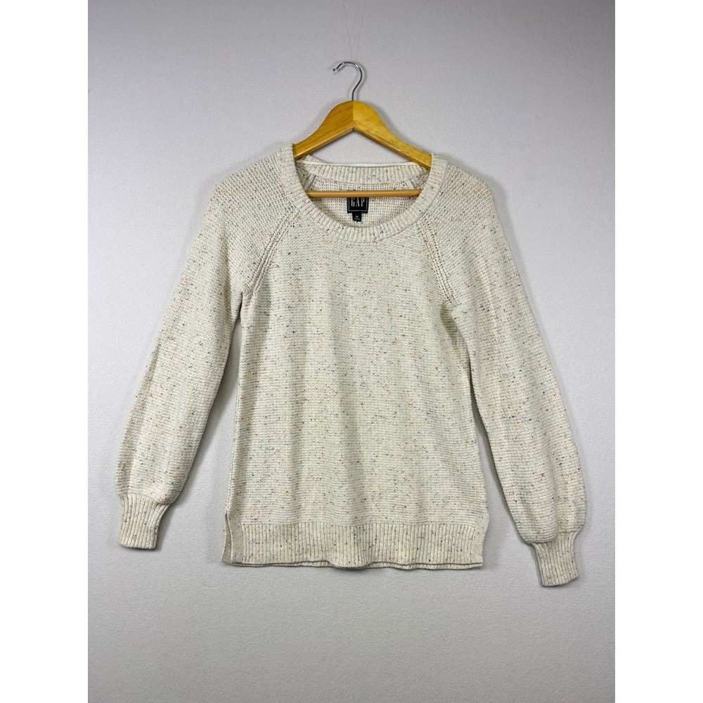 GAP Pullover Sweater Womens XS Cream Confetti Fleck Knit Minimalist Crew‎ Neck